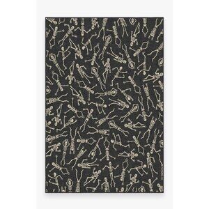 Ruggable Washable Bone Dance Black Flatwoven Rug Non Slip Back Indoor Halloween